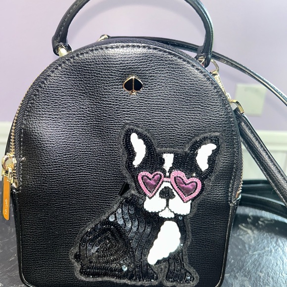 Kate Spade Black Leather French Bulldog Patch Crossbody Bag - Picture 2 of 5